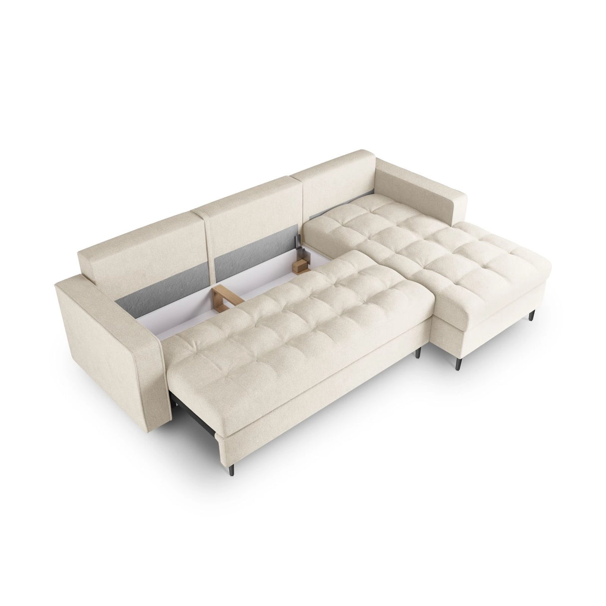 Aspen 5-Sitzer Ecksofa mit Schlaffunktion und Stauraum, Rechte Seite, aus Strukturierter Stoff in Hellbeige (Positano 02), 240x175x96 cm von Cosmopolitan Design – Bild 5