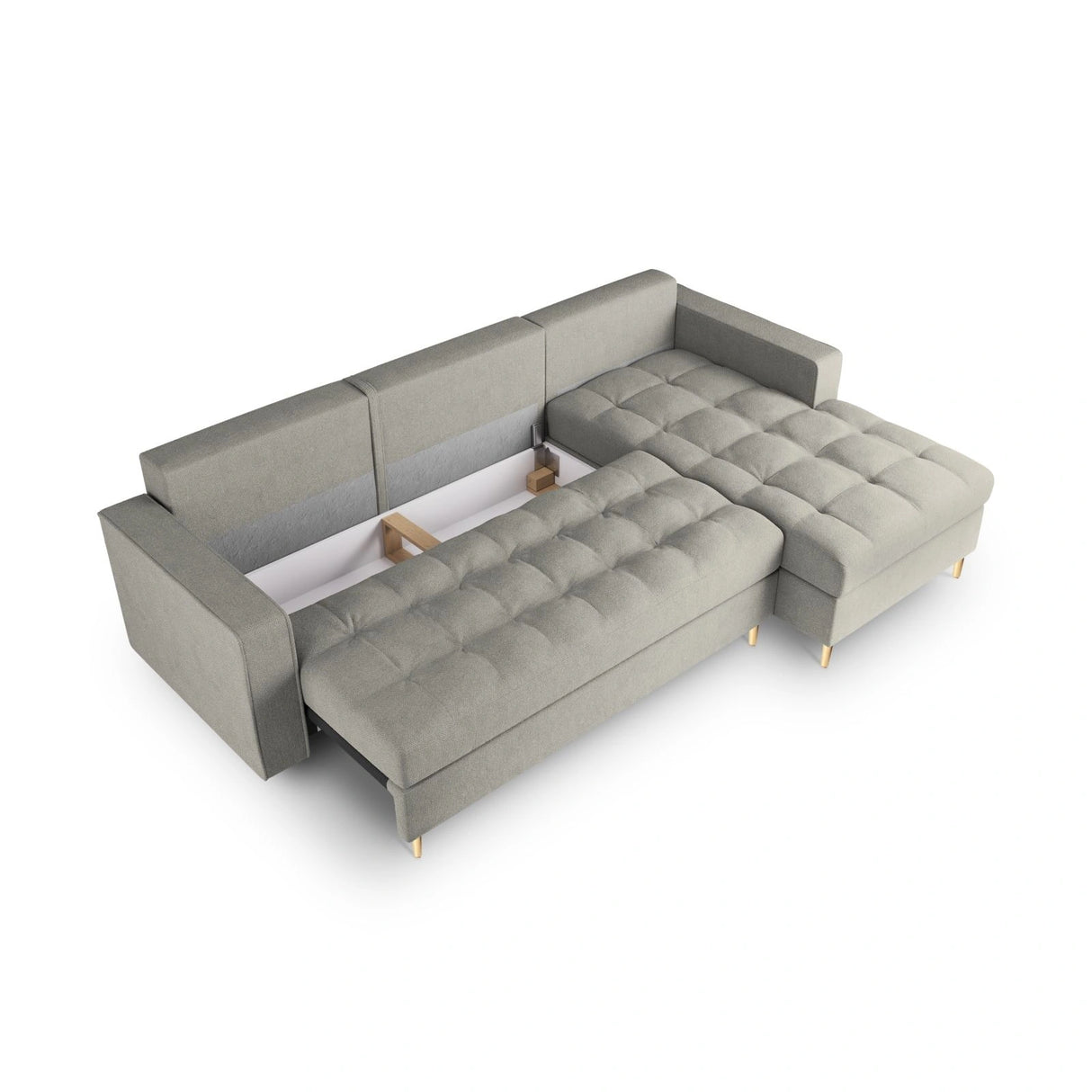 Aspen 5-Sitzer Ecksofa mit Schlaffunktion und Stauraum, Rechte Seite, aus Strukturierter Stoff in Hellgrau (Positano 83), 240x175x96 cm von Cosmopolitan Design – Bild 5