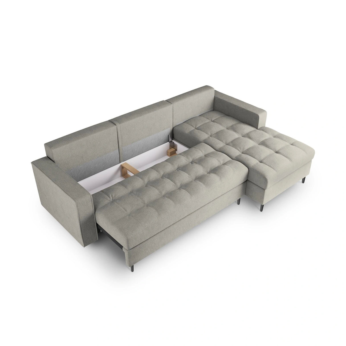 Aspen 5-Sitzer Ecksofa mit Schlaffunktion und Stauraum, Rechte Seite, aus Strukturierter Stoff in Hellgrau (Positano 83), 240x175x96 cm von Cosmopolitan Design – Bild 5