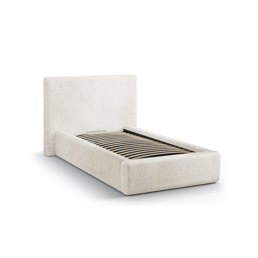 Asti Bett mit Kopfteil und Stauraum, aus Chenille (PeHa02) in Leichtes Beige, 90x200 cm von Cosmopolitan Design – Bild 4
