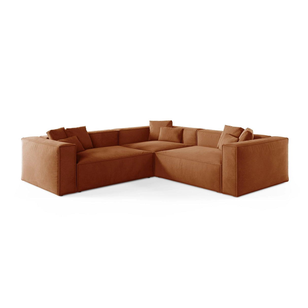 Aveiro 5-Sitzer Ecksofa, symmetrisch, aus Samt in Terrakotta (Casino Terracota), 268x268x86 cm von Cosmopolitan Design – Bild 1