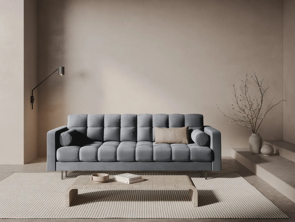 Bali 3-Sitzer Sofa mit Schlaffunktion und Stauraum, aus Samt in Grau (Bluvel 10), 222x84x105 cm von Cosmopolitan Design – Bild 2