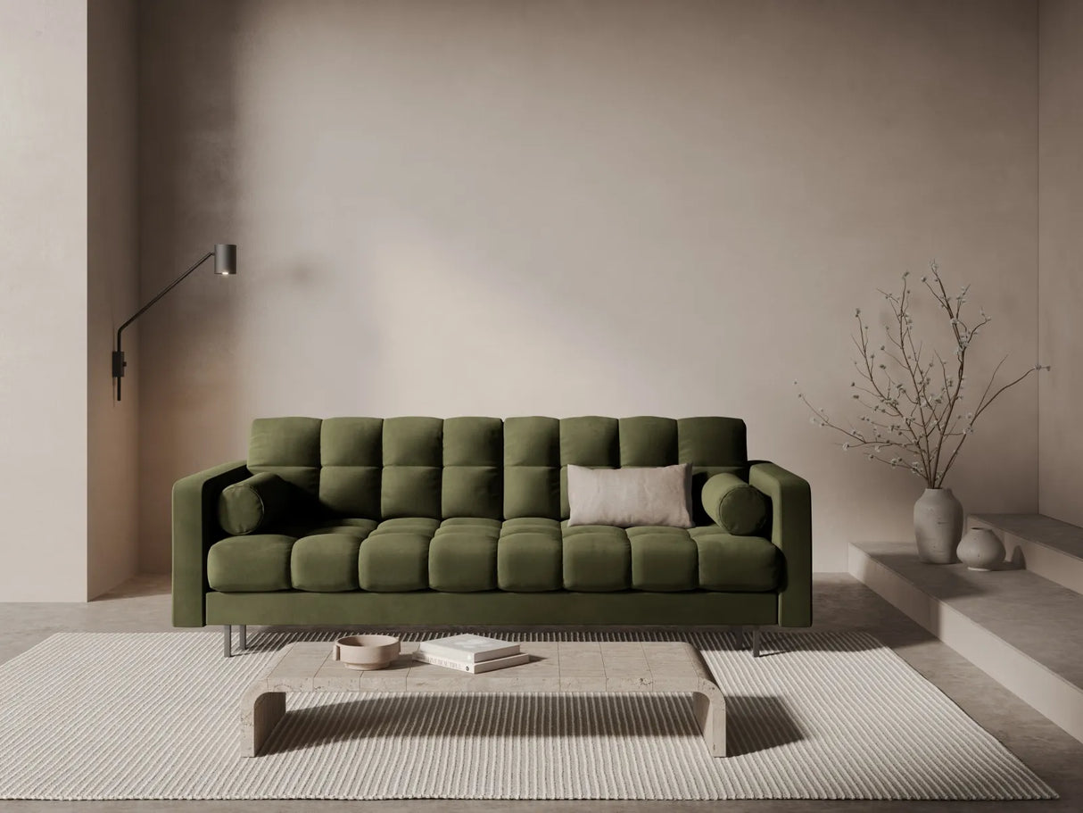 Bali 3-Sitzer Sofa mit Schlaffunktion und Stauraum, aus Samt in Grün (Bluvel 77), 222x84x105 cm von Cosmopolitan Design – Bild 2