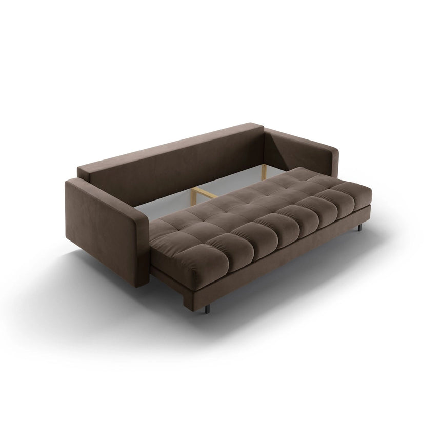 Bali 3-Sitzer Sofa mit Schlaffunktion und Stauraum, aus Samt in Schokolade (Bluvel 38), 222x84x105 cm von Cosmopolitan Design – Bild 8