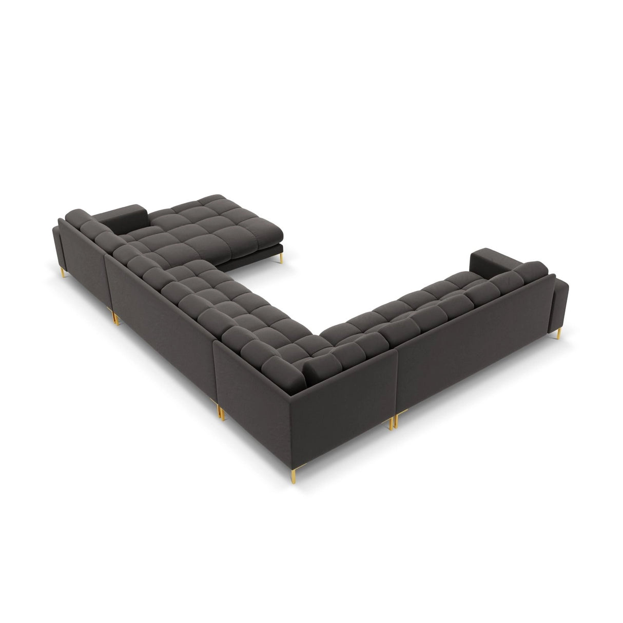 Bali 7-Sitzer Panorama Ecksofa, Linke Seite, aus Samt in Dunkelgrau (Bluvel 18), Beine aus Goldmetall, 327x256x75 cm von Cosmopolitan Design – Bild 4