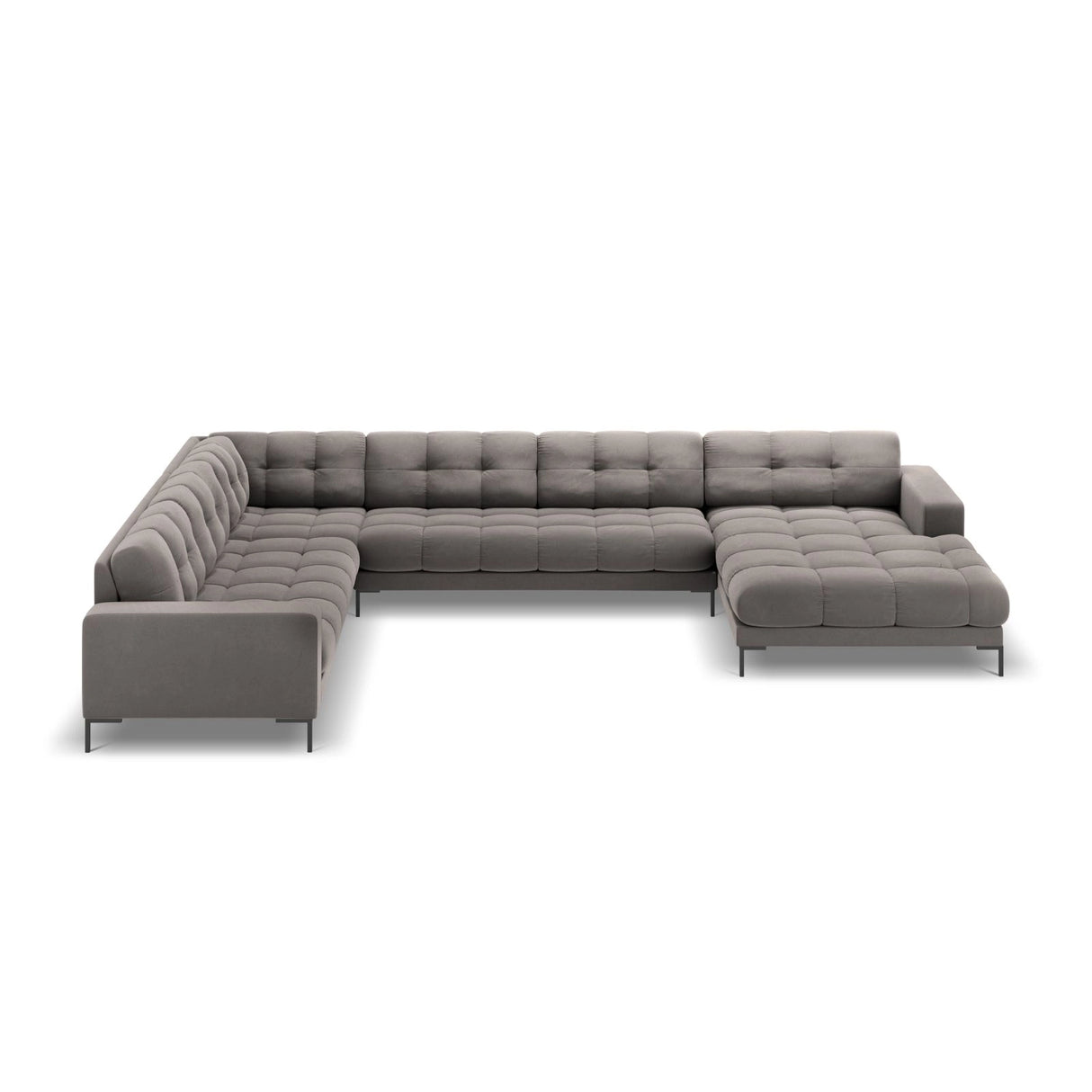 Bali 7-Sitzer Panorama Ecksofa, Linke Seite, aus Samt in Hellgrau (Bluvel 13), Beine aus Schwarzes Metall, 327x256x75 cm von Cosmopolitan Design – Bild 3