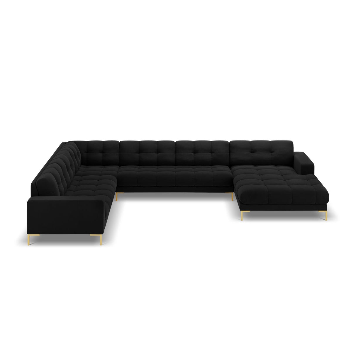 Bali 7-Sitzer Panorama Ecksofa, Linke Seite, aus Samt in Schwarz (Bluvel 19), Beine aus Goldmetall, 327x256x75 cm von Cosmopolitan Design – Bild 3
