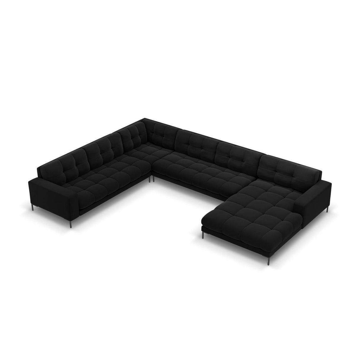 Bali 7-Sitzer Panorama Ecksofa, Linke Seite, aus Samt in Schwarz (Bluvel 19), Beine aus Schwarzes Metall, 327x256x75 cm von Cosmopolitan Design – Bild 1