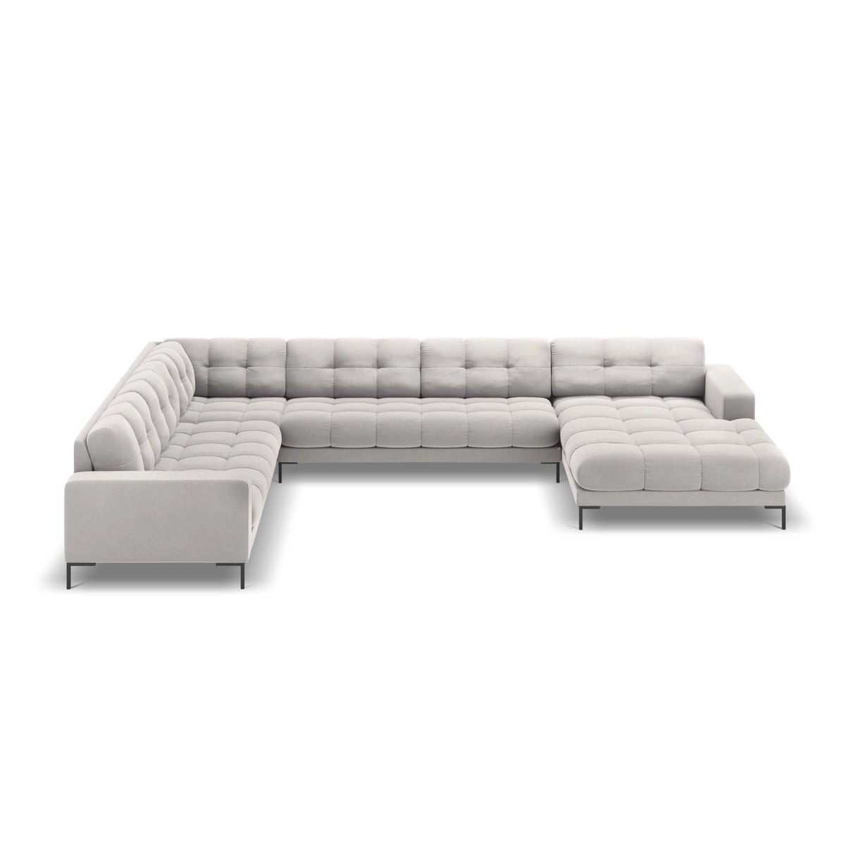 Bali 7-Sitzer Panorama Ecksofa, Linke Seite, aus Samt in Silber (Bluvel 03), Beine aus Schwarzes Metall, 327x256x75 cm von Cosmopolitan Design – Bild 3