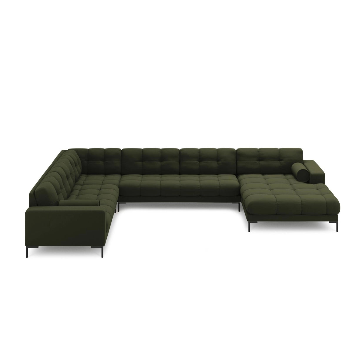 Bali 7-Sitzer Panorama Ecksofa, Linke Seite, aus Strukturierter Stoff in Grün (Neve 39), Beine aus Schwarzes Metall, 327x256x75 cm von Cosmopolitan Design – Bild 3