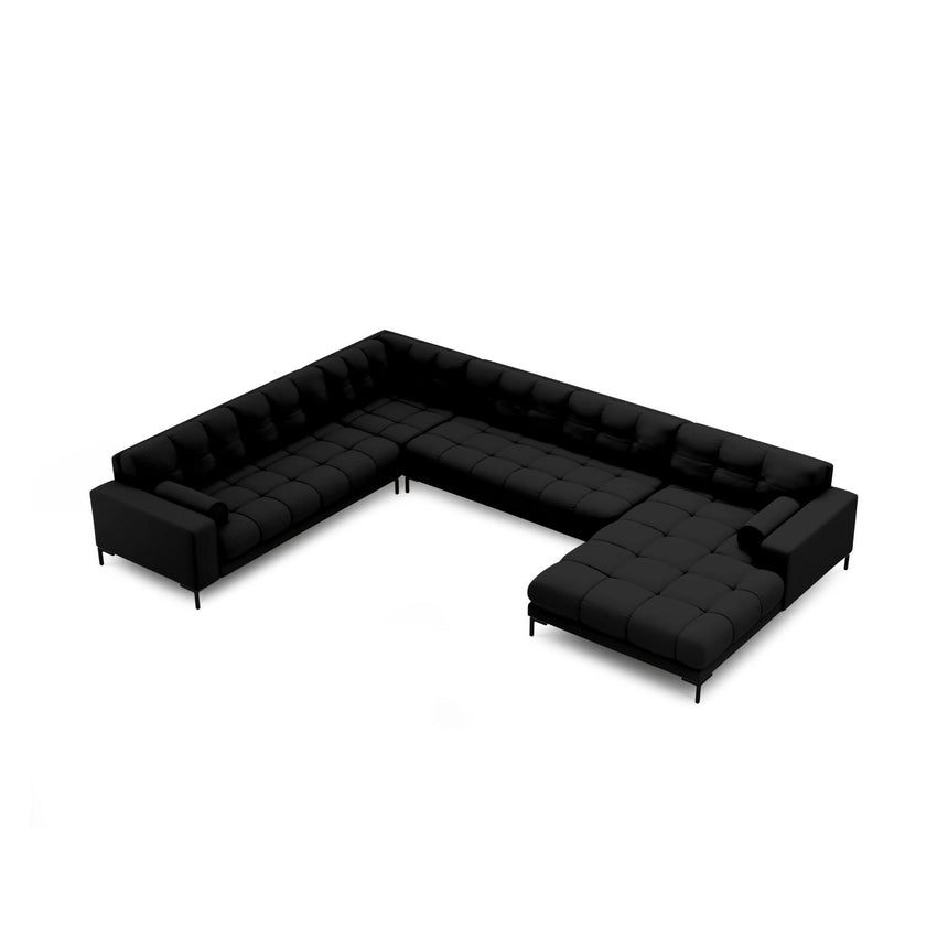 Bali 7-Sitzer Panorama Ecksofa, Linke Seite, aus Strukturierter Stoff in Schwarz (Neve 100), Beine aus Schwarzes Metall, 327x256x75 cm von Cosmopolitan Design – Bild 1