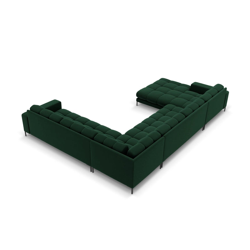 Bali 7-Sitzer Panorama Ecksofa, Rechte Seite, aus Samt in Flaschengrün (Bluvel 78), Beine aus Schwarzes Metall, 327x256x75 cm von Cosmopolitan Design – Bild 4