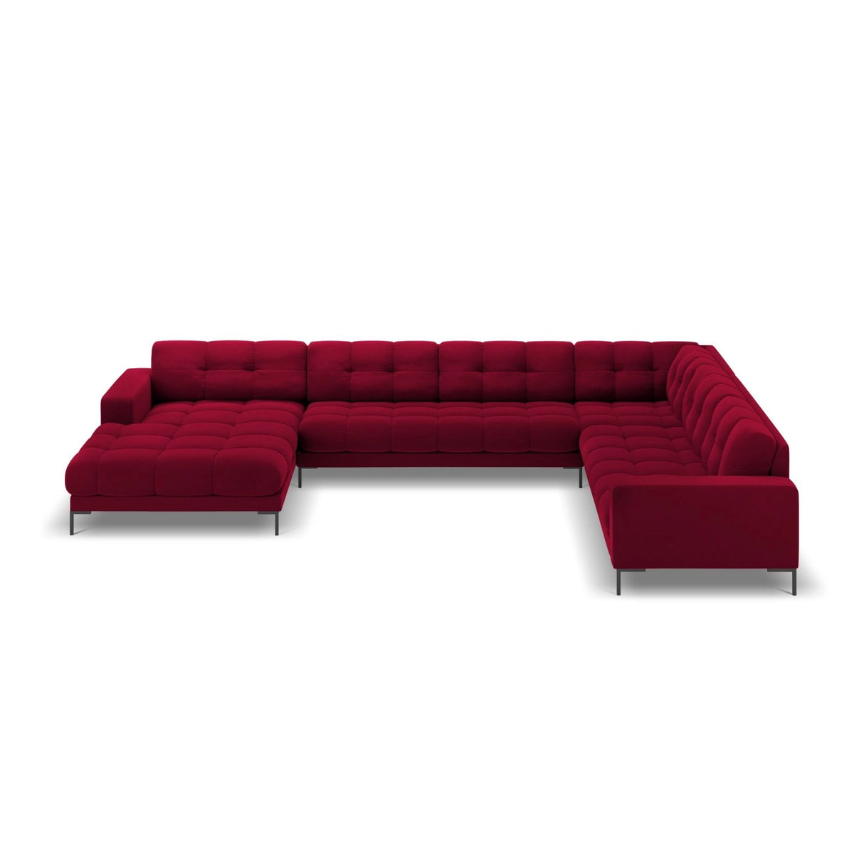 Bali 7-Sitzer Panorama Ecksofa, Rechte Seite, aus Samt in Rot (Bluvel 59), Beine aus Schwarzes Metall, 327x256x75 cm von Cosmopolitan Design – Bild 3