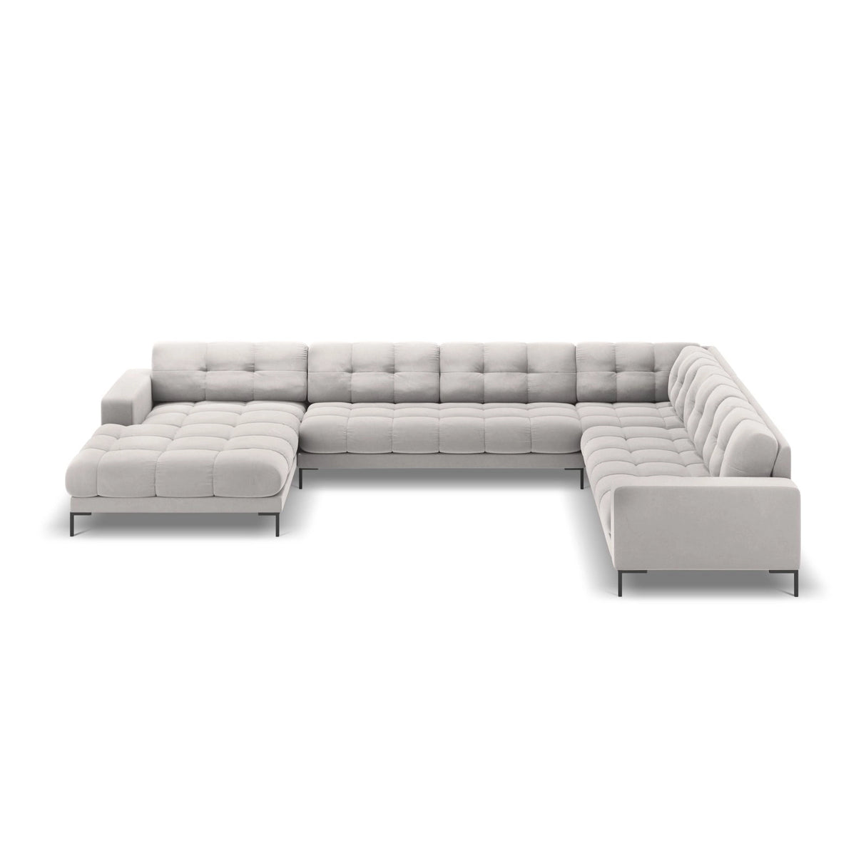 Bali 7-Sitzer Panorama Ecksofa, Rechte Seite, aus Samt in Silber (Bluvel 03), Beine aus Schwarzes Metall, 327x256x75 cm von Cosmopolitan Design – Bild 3