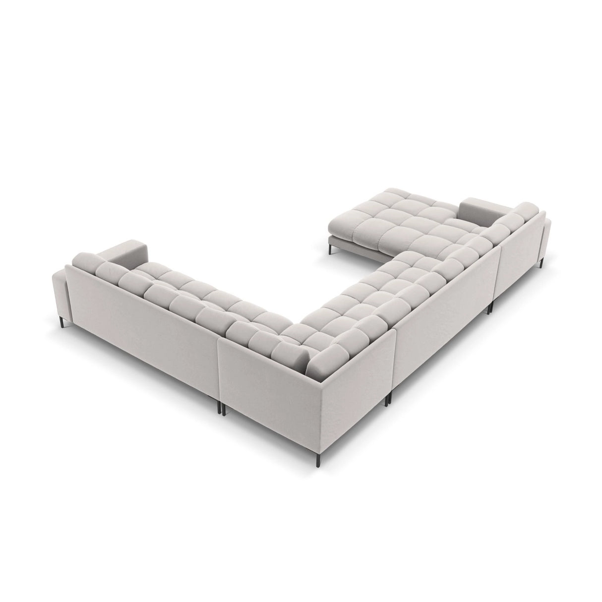 Bali 7-Sitzer Panorama Ecksofa, Rechte Seite, aus Samt in Silber (Bluvel 03), Beine aus Schwarzes Metall, 327x256x75 cm von Cosmopolitan Design – Bild 4