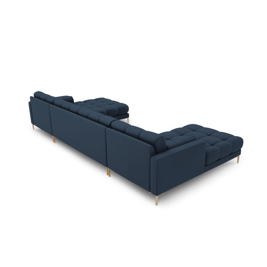 Bali 7-Sitzer Panorama Sofa aus Strukturierter Stoff in Blau (Neve 77), Beine in Goldmetall, 383x185x75 cm von Cosmopolitan Design – Bild 4