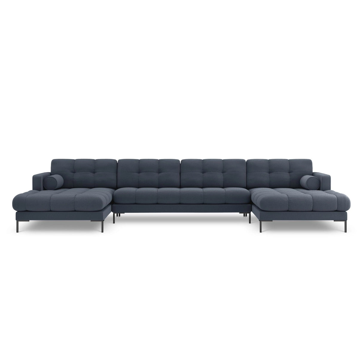Bali 7-Sitzer Panorama Sofa aus Strukturierter Stoff in Dunkelblau (Nea 86), Beine in Schwarzes Metall, 383x185x75 cm von Cosmopolitan Design – Bild 1