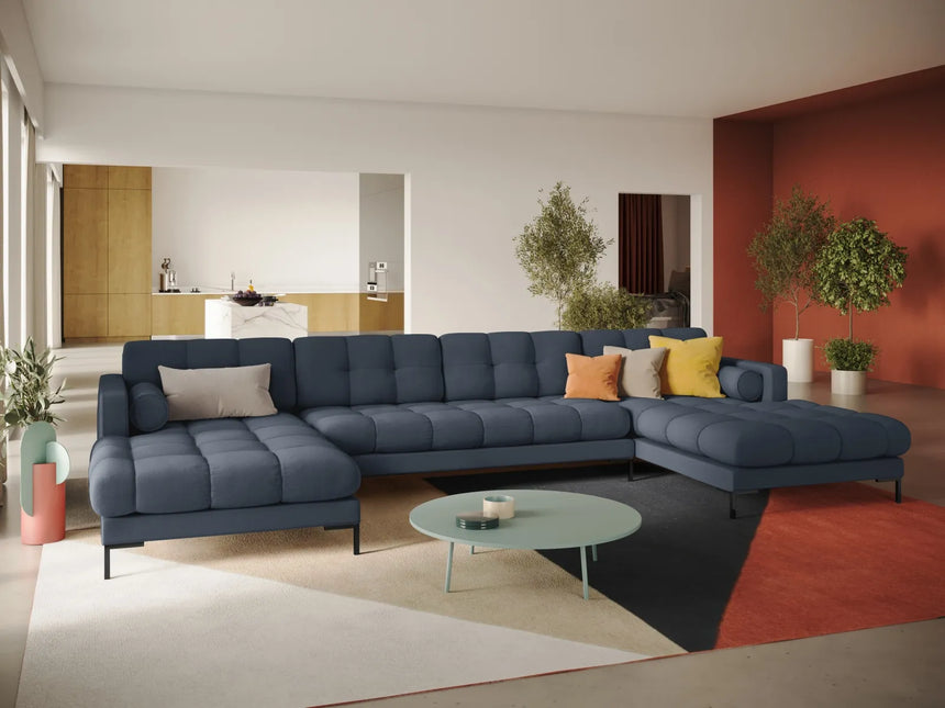 Bali 7-Sitzer Panorama Sofa aus Strukturierter Stoff in Dunkelblau (Nea 86), Beine in Schwarzes Metall, 383x185x75 cm von Cosmopolitan Design – Bild 2