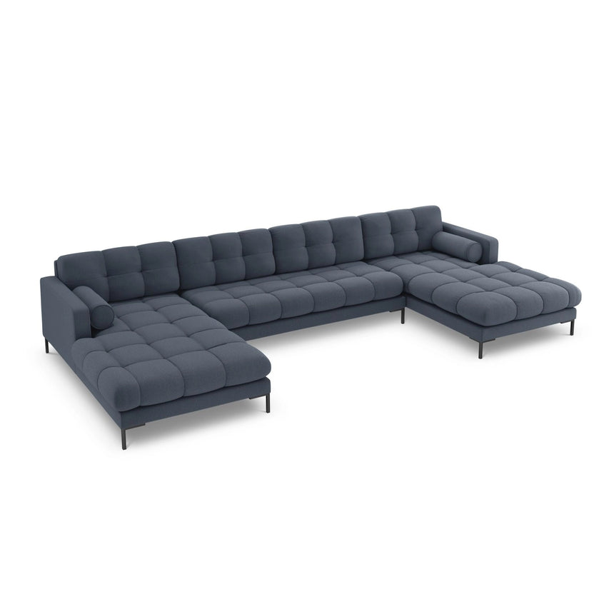 Bali 7-Sitzer Panorama Sofa aus Strukturierter Stoff in Dunkelblau (Nea 86), Beine in Schwarzes Metall, 383x185x75 cm von Cosmopolitan Design – Bild 4
