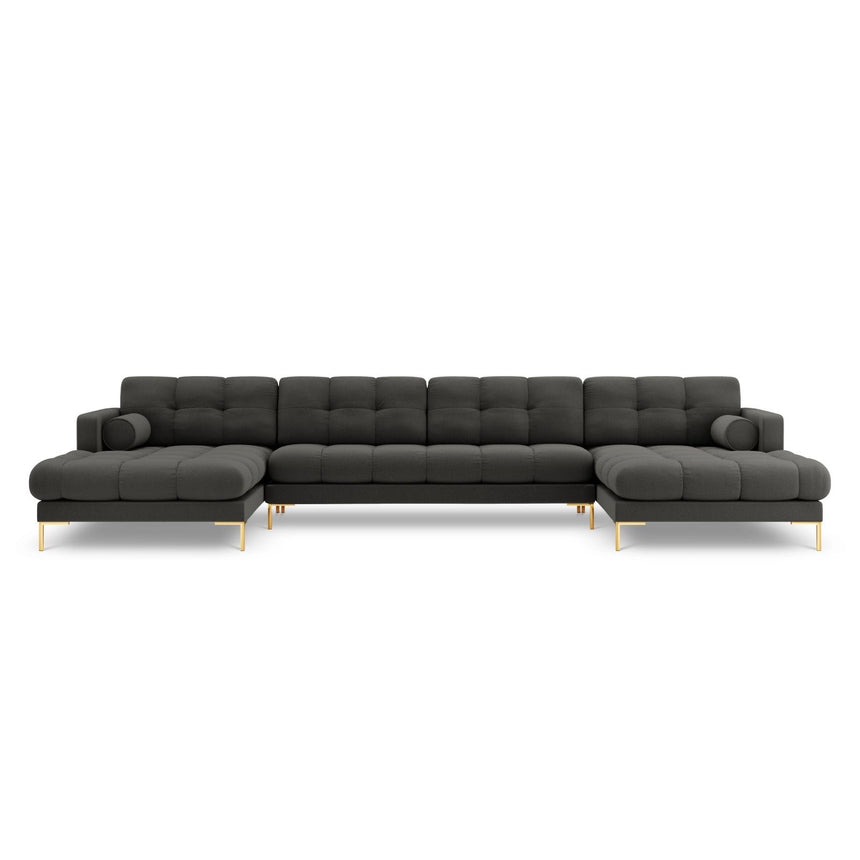 Bali 7-Sitzer Panorama Sofa aus Strukturierter Stoff in Dunkelgrau (Nea 16), Beine in Goldmetall, 383x185x75 cm von Cosmopolitan Design – Bild 1