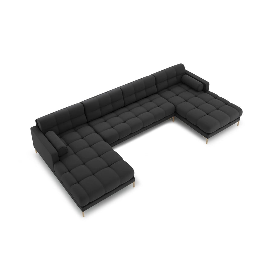 Bali 7-Sitzer Panorama Sofa aus Strukturierter Stoff in Dunkelgrau (Neve 97), Beine in Goldmetall, 383x185x75 cm von Cosmopolitan Design – Bild 1