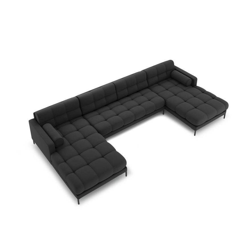 Bali 7-Sitzer Panorama Sofa aus Strukturierter Stoff in Dunkelgrau (Neve 97), Beine in Schwarzes Metall, 383x185x75 cm von Cosmopolitan Design – Bild 1