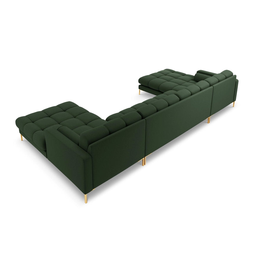 Bali 7-Sitzer Panorama Sofa aus Strukturierter Stoff in Dunkelgrün (Nea 78), Beine in Goldmetall, 383x185x75 cm von Cosmopolitan Design – Bild 5
