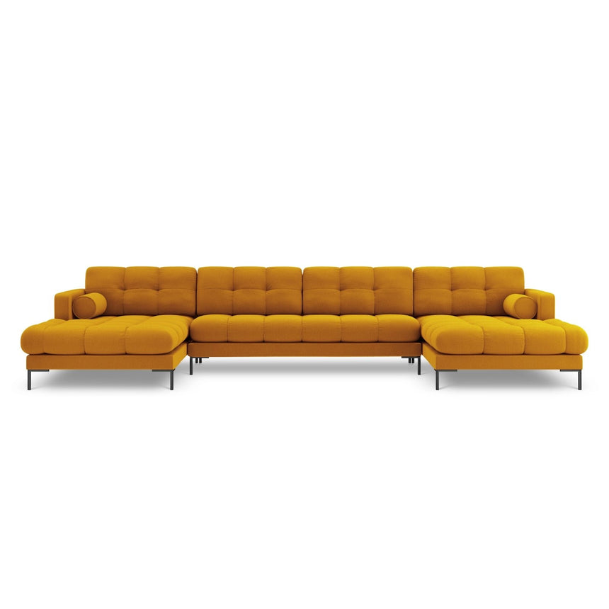 Bali 7-Sitzer Panorama Sofa aus Strukturierter Stoff in Gelb (Nea 66), Beine in Schwarzes Metall, 383x185x75 cm von Cosmopolitan Design – Bild 1