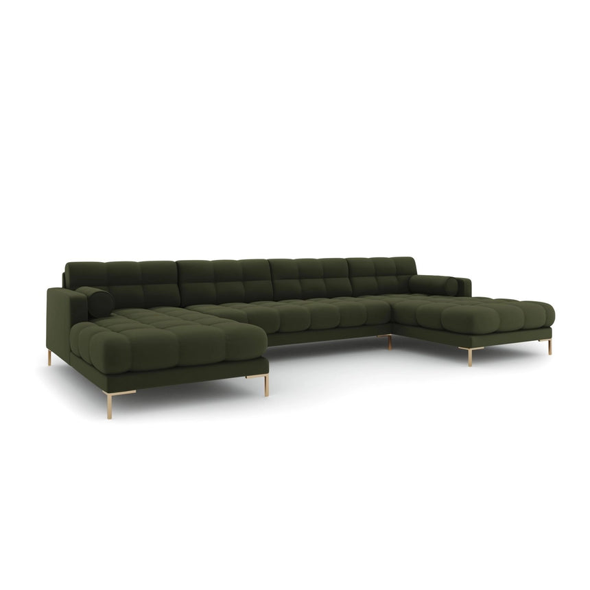 Bali 7-Sitzer Panorama Sofa aus Strukturierter Stoff in Grün (Neve 39), Beine in Goldmetall, 383x185x75 cm von Cosmopolitan Design – Bild 3