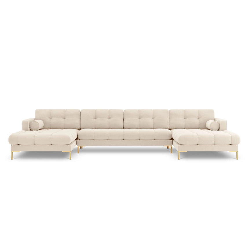 Bali 7-Sitzer Panorama Sofa aus Strukturierter Stoff in Hellbeige (Nea 23), Beine in Goldmetall, 383x185x75 cm von Cosmopolitan Design – Bild 1
