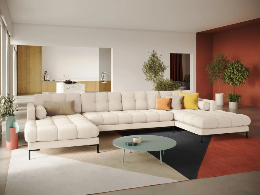 Bali 7-Sitzer Panorama Sofa aus Strukturierter Stoff in Hellbeige (Nea 23), Beine in Schwarzes Metall, 383x185x75 cm von Cosmopolitan Design – Bild 2
