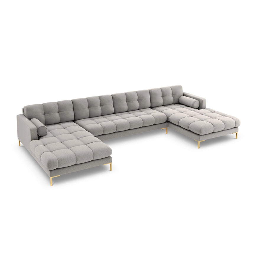 Bali 7-Sitzer Panorama Sofa aus Strukturierter Stoff in Hellgrau (Nea 07), Beine in Goldmetall, 383x185x75 cm von Cosmopolitan Design – Bild 4