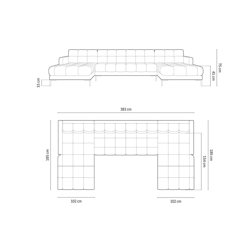 Bali 7-Sitzer Panorama Sofa aus Strukturierter Stoff in Hellgrau (Neve 80), Beine in Goldmetall, 383x185x75 cm von Cosmopolitan Design – Bild 2
