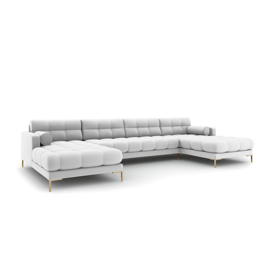 Bali 7-Sitzer Panorama Sofa aus Strukturierter Stoff in Hellgrau (Neve 80), Beine in Goldmetall, 383x185x75 cm von Cosmopolitan Design – Bild 3