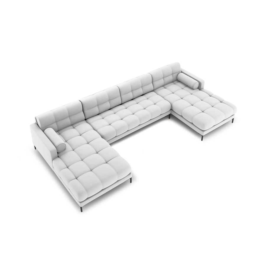 Bali 7-Sitzer Panorama Sofa aus Strukturierter Stoff in Hellgrau (Neve 80), Beine in Schwarzes Metall, 383x185x75 cm von Cosmopolitan Design – Bild 1