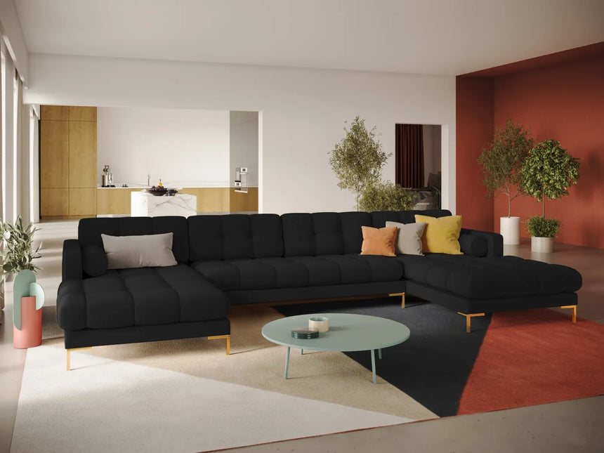 Bali 7-Sitzer Panorama Sofa aus Strukturierter Stoff in Schwarz (Nea 19), Beine in Goldmetall, 383x185x75 cm von Cosmopolitan Design – Bild 2