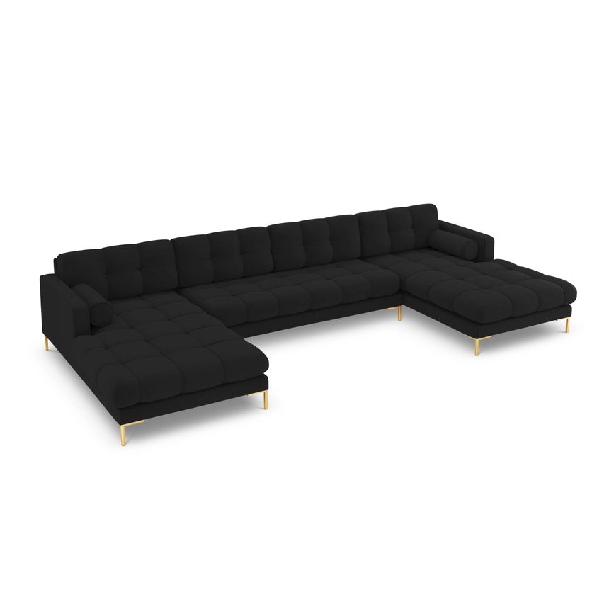Bali 7-Sitzer Panorama Sofa aus Strukturierter Stoff in Schwarz (Nea 19), Beine in Goldmetall, 383x185x75 cm von Cosmopolitan Design – Bild 4