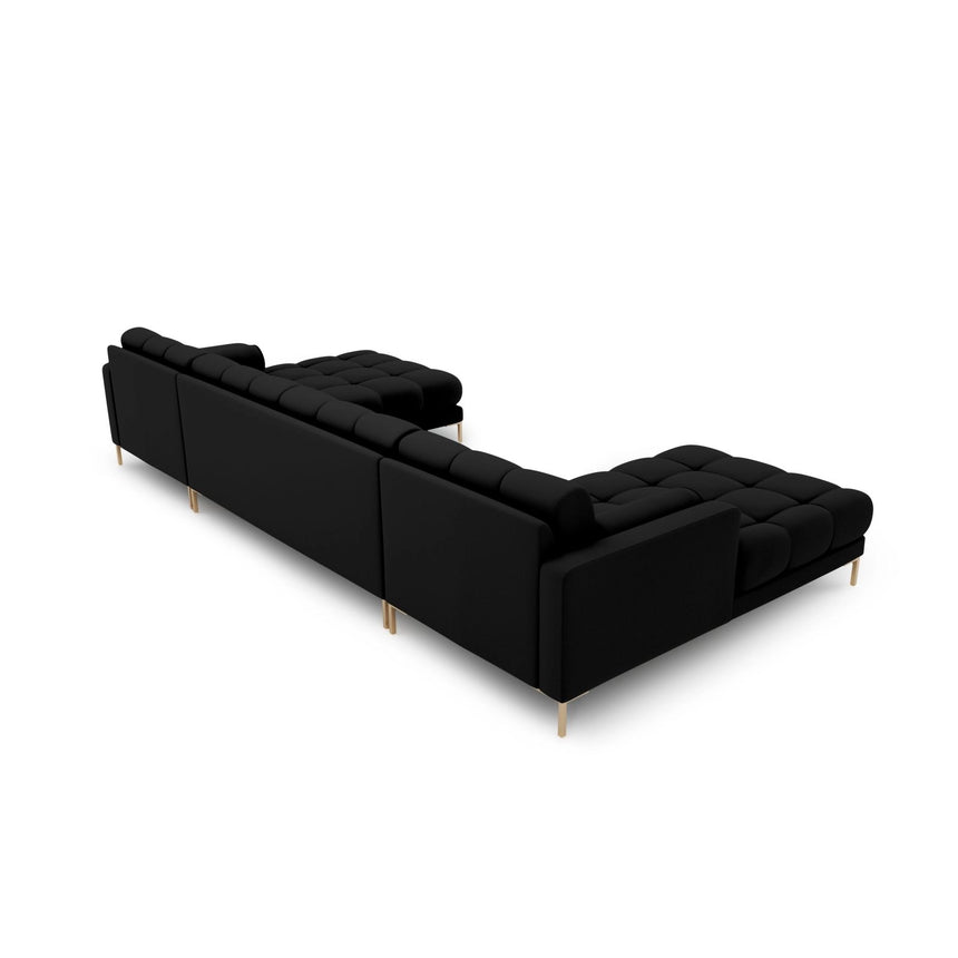 Bali 7-Sitzer Panorama Sofa aus Strukturierter Stoff in Schwarz (Neve 100), Beine in Goldmetall, 383x185x75 cm von Cosmopolitan Design – Bild 4
