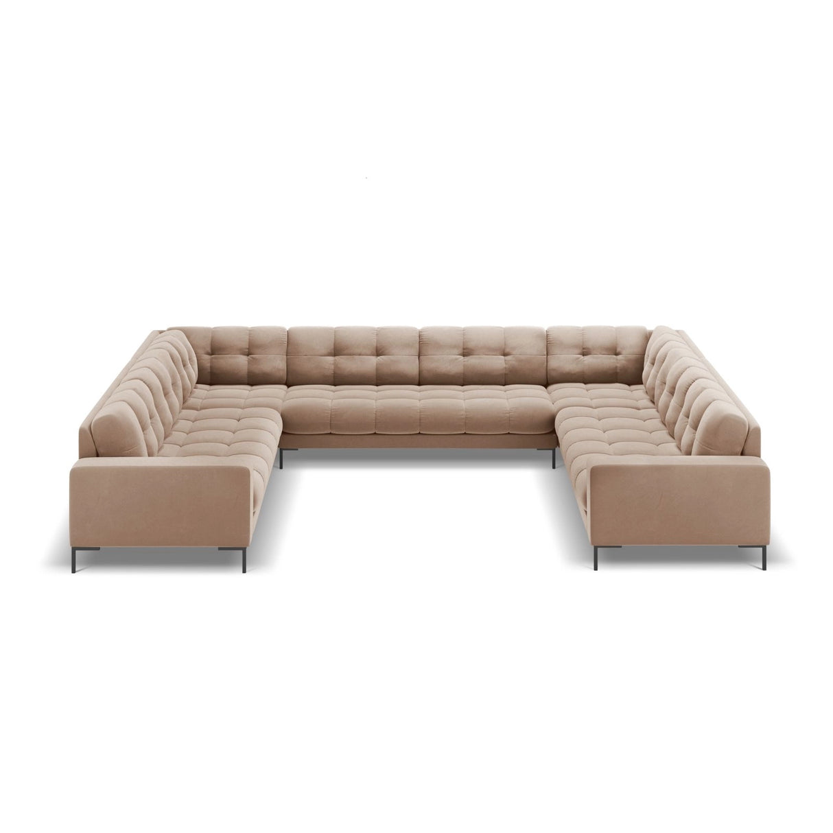 Bali 9-Sitzer Panorama Sofa aus Samt in Beige (Bluvel 28), Beine in Schwarzes Metall, 327x256x75 cm von Cosmopolitan Design – Bild 3