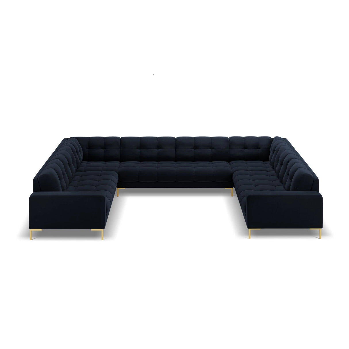Bali 9-Sitzer Panorama Sofa aus Samt in Dunkelblau (Bluvel 89), Beine in Goldmetall, 327x256x75 cm von Cosmopolitan Design – Bild 3