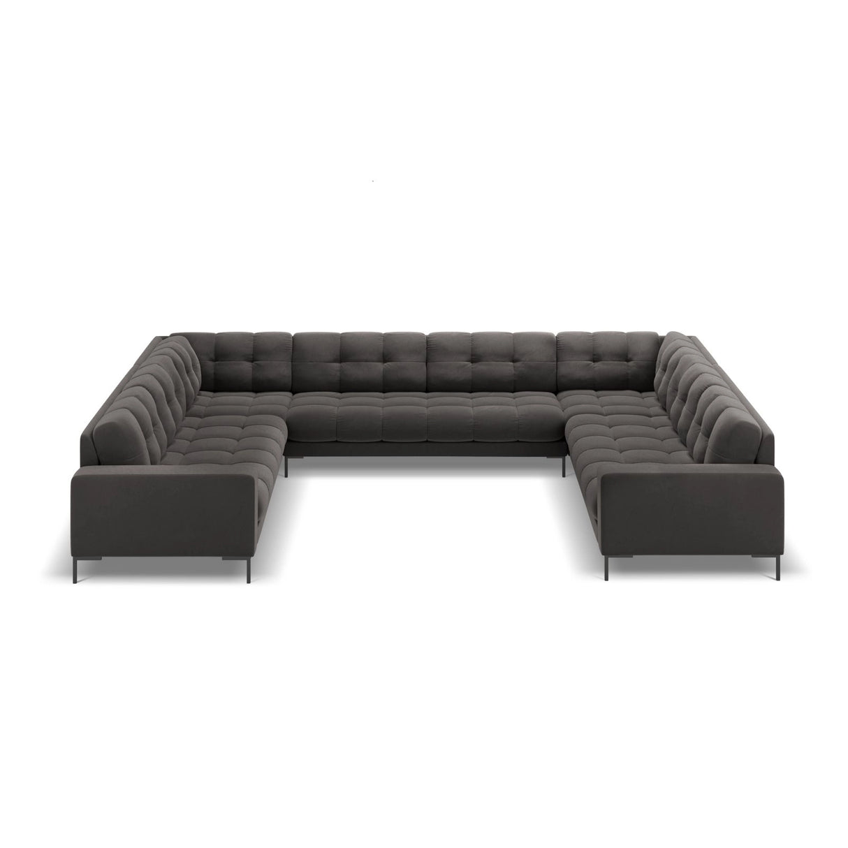 Bali 9-Sitzer Panorama Sofa aus Samt in Dunkelgrau (Bluvel 18), Beine in Schwarzes Metall, 327x256x75 cm von Cosmopolitan Design – Bild 3