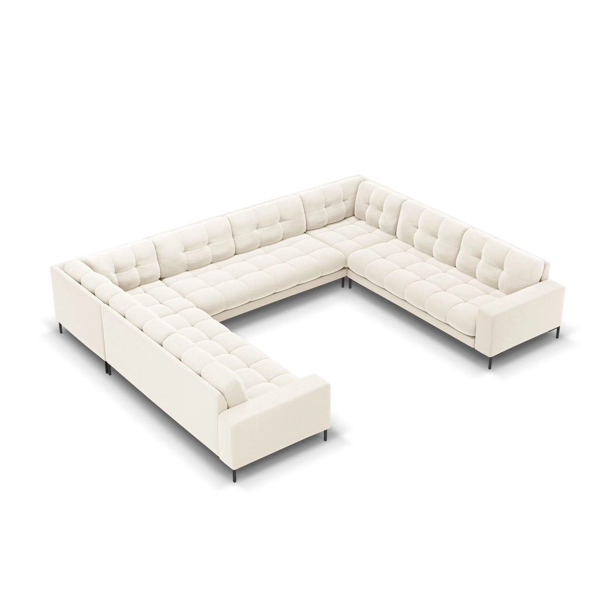 Bali 9-Sitzer Panorama Sofa aus Samt in Hellbeige (Bluvel 22), Beine in Schwarzes Metall, 327x256x75 cm von Cosmopolitan Design – Bild 1