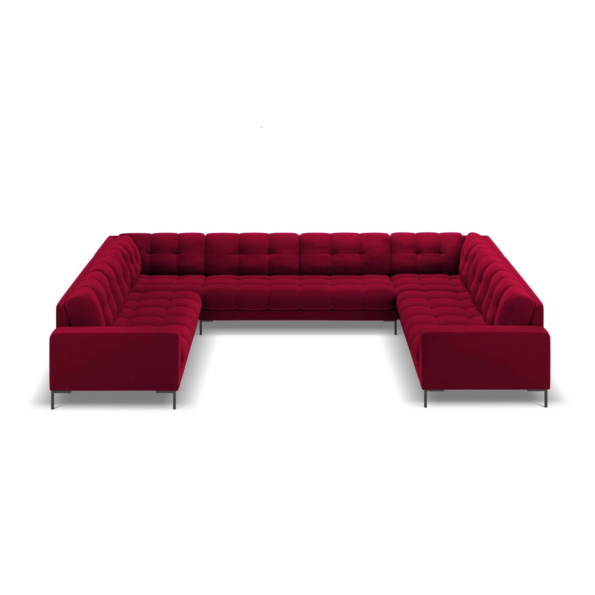 Bali 9-Sitzer Panorama Sofa aus Samt in Rot (Bluvel 59), Beine in Schwarzes Metall, 327x256x75 cm von Cosmopolitan Design – Bild 3