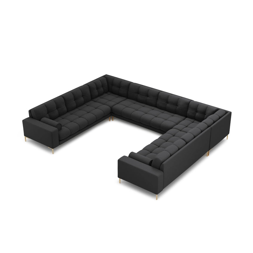 Bali 9-Sitzer Panorama Sofa aus Strukturierter Stoff in Dunkelgrau (Neve 97), Beine in Goldmetall, 327x256x75 cm von Cosmopolitan Design – Bild 1