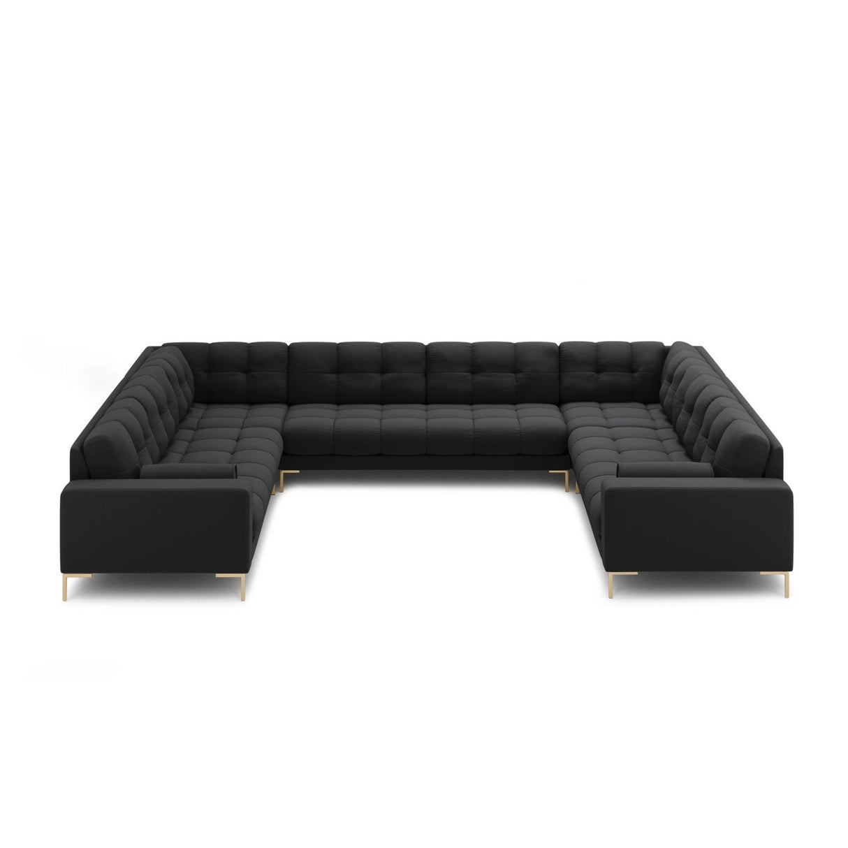 Bali 9-Sitzer Panorama Sofa aus Strukturierter Stoff in Dunkelgrau (Neve 97), Beine in Goldmetall, 327x256x75 cm von Cosmopolitan Design – Bild 3