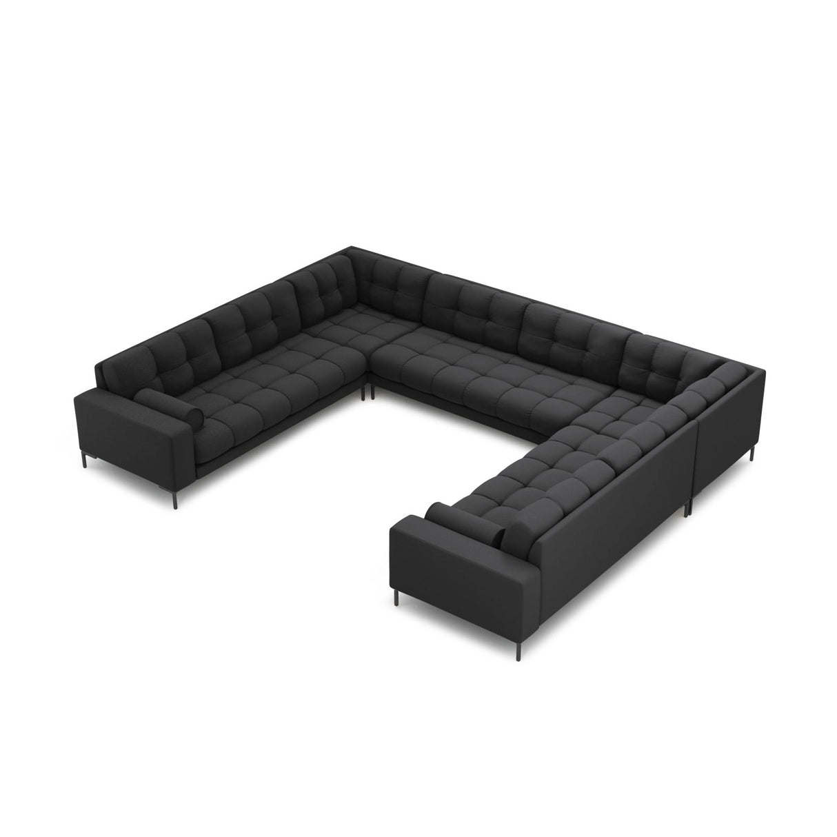 Bali 9-Sitzer Panorama Sofa aus Strukturierter Stoff in Dunkelgrau (Neve 97), Beine in Schwarzes Metall, 327x256x75 cm von Cosmopolitan Design – Bild 1