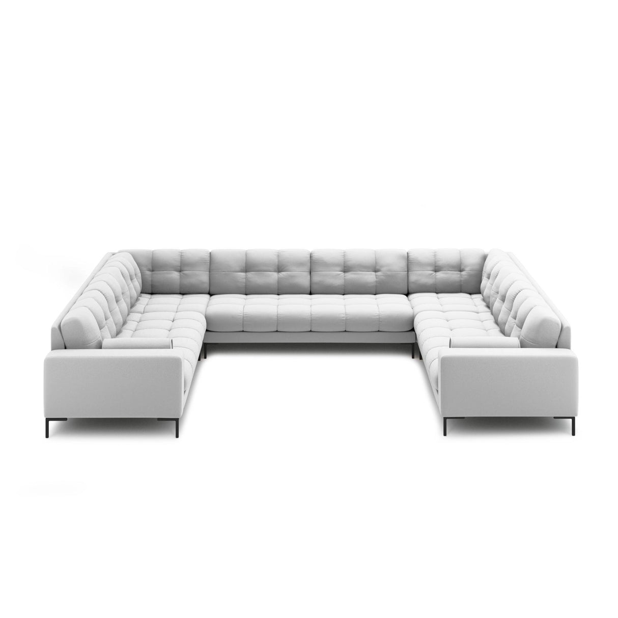 Bali 9-Sitzer Panorama Sofa aus Strukturierter Stoff in Hellgrau (Neve 80), Beine in Schwarzes Metall, 327x256x75 cm von Cosmopolitan Design – Bild 3