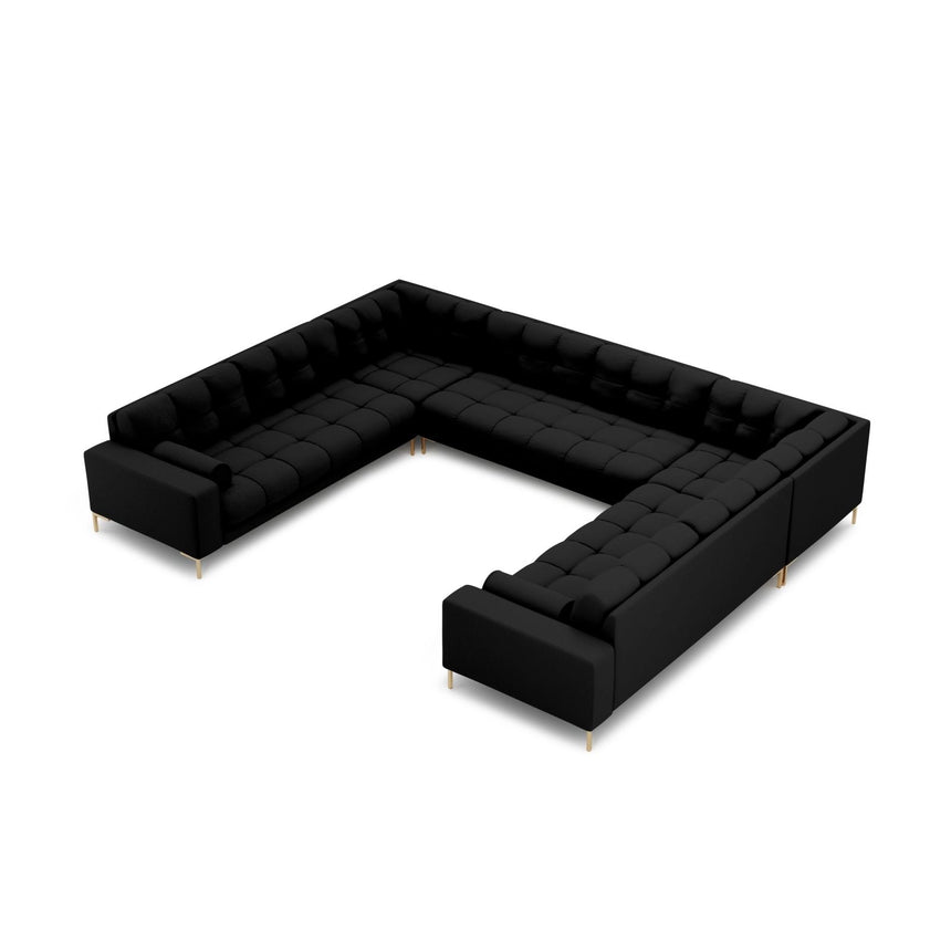 Bali 9-Sitzer Panorama Sofa aus Strukturierter Stoff in Schwarz (Neve 100), Beine in Goldmetall, 327x256x75 cm von Cosmopolitan Design – Bild 1