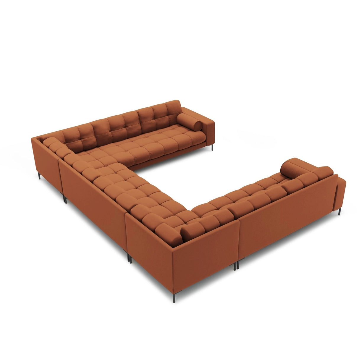 Bali 9-Sitzer Panorama Sofa aus Strukturierter Stoff in Ziegelstein (Neve 52), Beine in Schwarzes Metall, 327x256x75 cm von Cosmopolitan Design – Bild 4