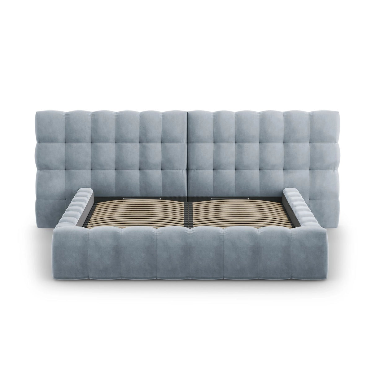Bali Bett mit Doppelkopfteil und Stauraum, aus Samt (Blu06) in Hellblau, 160x200 cm von Cosmopolitan Design – Bild 5